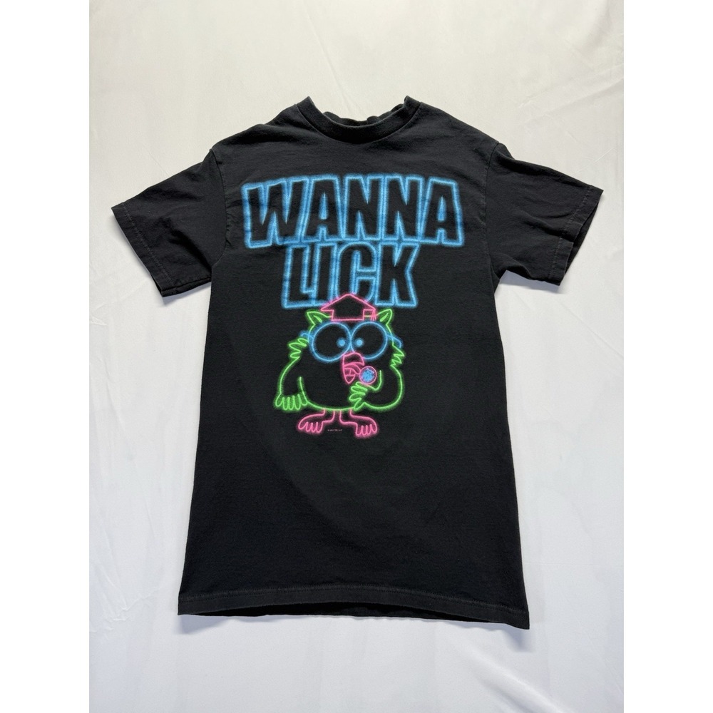 Vintage "wanna lick" neon owl T Shirt Mens Small black Delta tee funny graphic